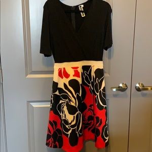 Red, black and Beige tie dress